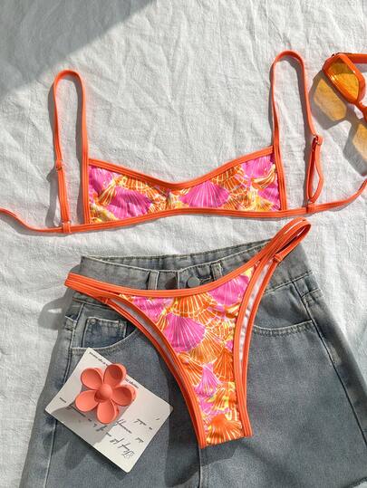 Swim Mod 2026 New Women's Beach Vacation Summer Casual Sexy Shell Print Bikini Set New Women's Swimwear Summer Outfit For Women Swimwear Retro Swimwear Women's Bathing Suit