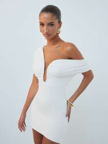 Hauture Vestido curto drapeado com decote estruturado - Branco - Ver 7
