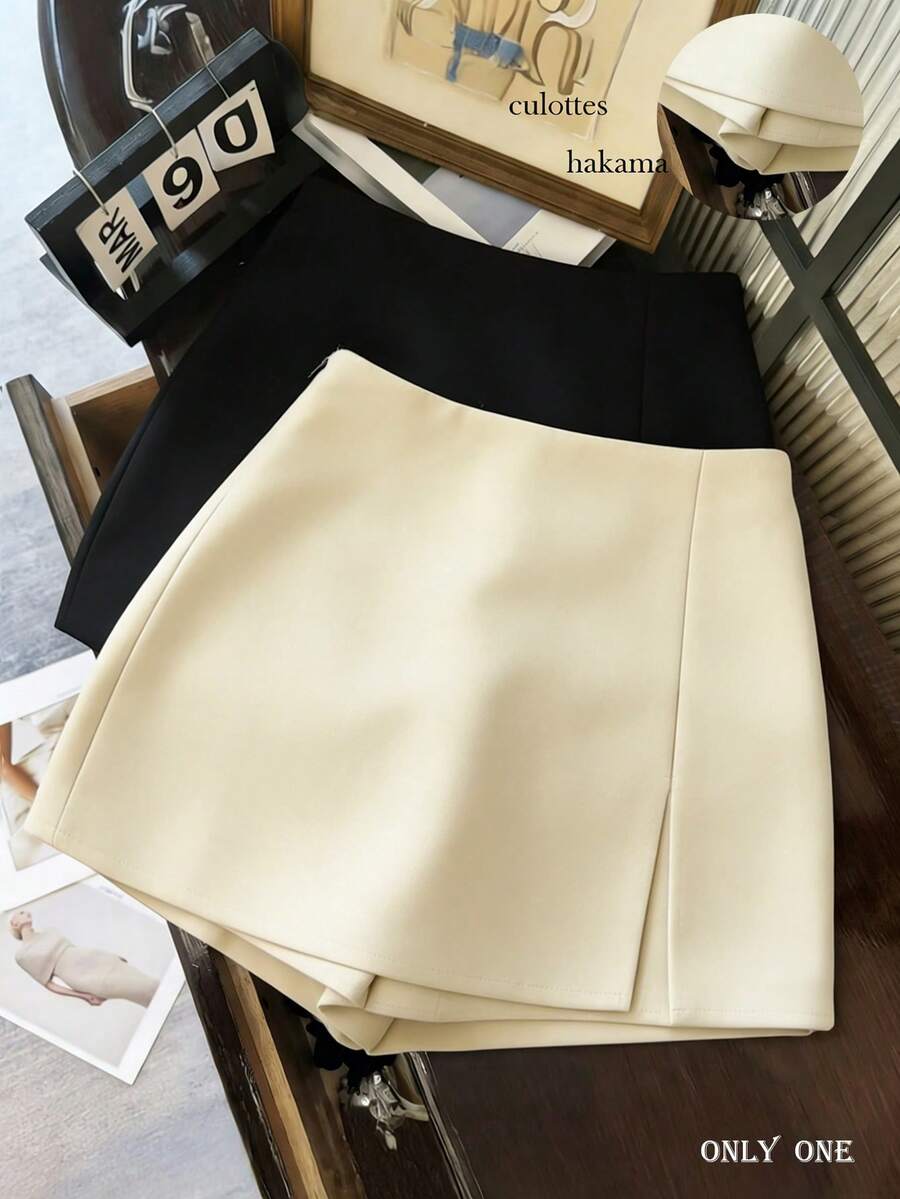 Franclia Petite 女士时尚休闲高腰开衩短裤，适合春、夏、秋、冬四季穿着 - 杏色 - 查看 1