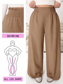 Solflare 2025秋冬新款休闲宽松亚麻质感阔腿裤，适合外出、日常穿着、聚会、通勤、返校、约会、居家、生日派对等多种场合，宽松弹力腰带，大码，米色 - 咖啡棕 - 查看 1