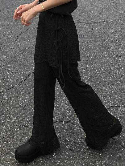 FRIFUL Women's Textured Fabric Detachable Ruffle Waist Tie Side Bow Casual Slim 2-Piece Set, Versatile For Autumn