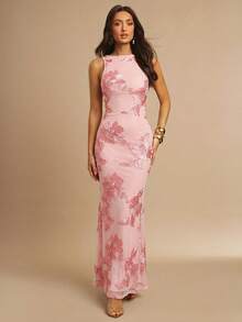 3D Floral Fitted Minimalist Sexy Dress - Rose Red - View 6