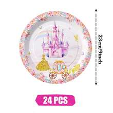 Pink Base Castle Disposable Plates, Napkins And Cups, Party Supplies Set, Serves 24 People, Disposable Paper Party Tableware, Suitable For Birthdays, Weddings, Themed Parties And Family Picnics. - View 8