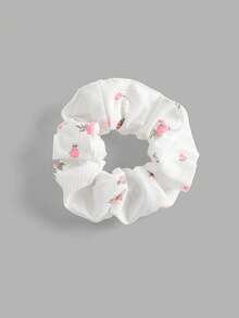 SHEIN 少女碎花修身休闲圆领短袖T恤，侧边荷叶边，附赠发圈 - 彩色 - 查看 4