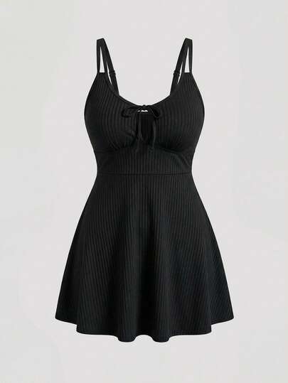 Sweetra CURVE Plus Solid Tie Front Cami Summer Beach Swim Dress