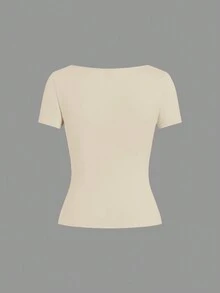 SHEIN EZwear 女款多件組針織圓領修身短袖T恤，綠色與白色夏季基本款素色休閒上衣，多件組上衣 - 綠色 - 查看 6