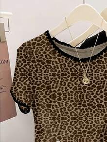 Resyla 女士豹纹圆领休闲百搭日常短袖T恤 - 白色 - 查看 3