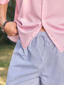 Open Phase 男士休闲梭织竖条纹抽绳腰直筒短裤 - 彩色 - 查看 5