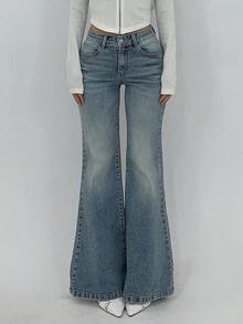 DAZY Quần jeans ống loe rách dành cho nữ - Màu xanh lam - Xem 4