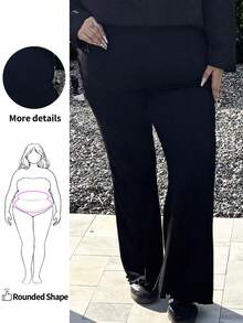 Enliva 黑色百搭分割式高腰喇叭褲，適用於大碼女性 - 黑色 - 查看 1