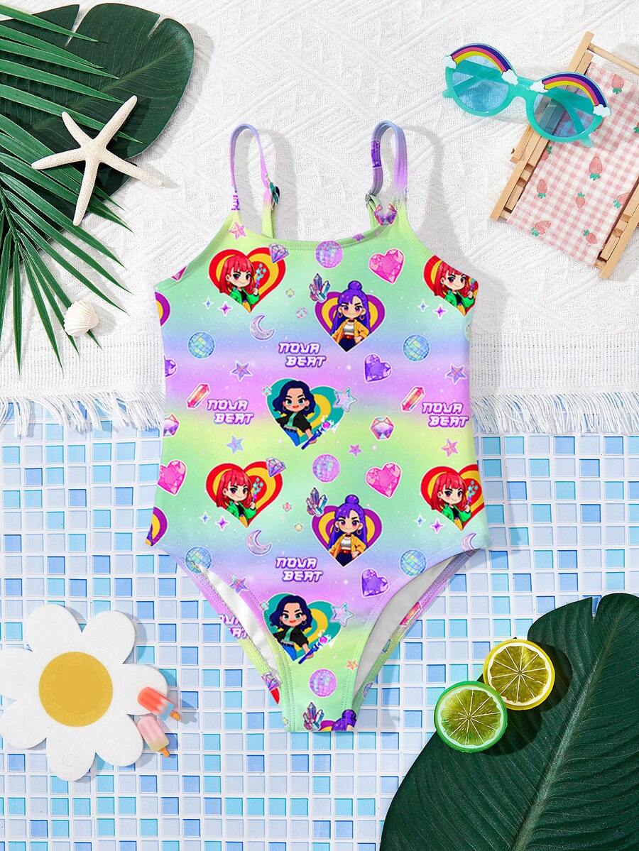 适合夏季的少女休闲简约连体泳衣 - 彩色 - 查看 1