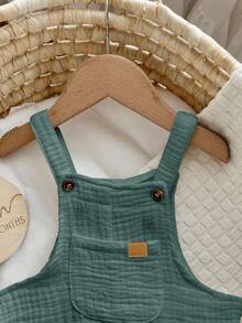 Newborn Baby Boy Cute Versatile Solid White Gauze Bib Overalls Shorts,Kids - Mint Green - View 3