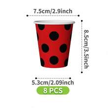 红色底黑色波点一次性餐盘、餐巾纸和杯子套装，可供8位客人使用。这款一次性派对用品套装（包括餐盘、餐巾纸和杯子）非常适合生日派对、婚礼和家庭野餐。 - 查看 9
