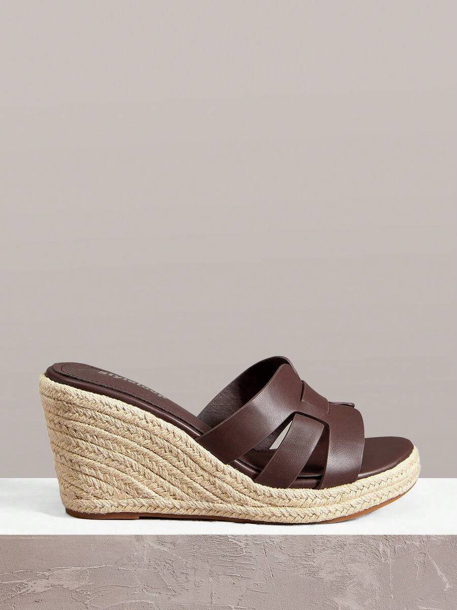 Styleloop Giày sandal đế xuồng mũi tròn màu cà phê dành cho nữ, chất liệu vải lanh, kiểu dáng thường ngày, phù hợp cho đi làm, đi nghỉ mát, du lịch và phong cách bohemian dự lễ hội âm nhạc. - màu nâu - Xem 1