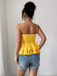 Elenzga Áo hai dây nữ dáng suông, cắt xẻ, xếp lớp, chất liệu chiffon, thích hợp cho kỳ nghỉ, thường ngày. - Màu vàng - Xem 2
