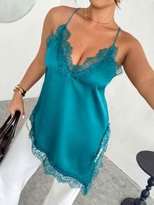 Firerie Top sexy de talla grande con unicolor y patchwork de encaje - Agua verde azul - Ver 5