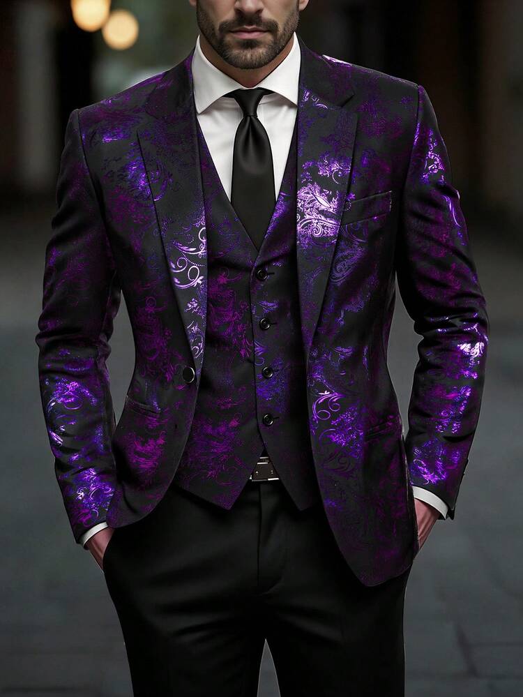Manfinity Mode Men's Suit Jacket, Fashionable & Stylish, Essential For Daily And Party Wear, Recommended For Trendsetters - Purple - View 3