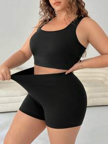 Comfortcana Bộ 2 món áo thun và quần short tối giản màu trơn cỡ lớn, thường ngày - Nhiều màu - Xem 1