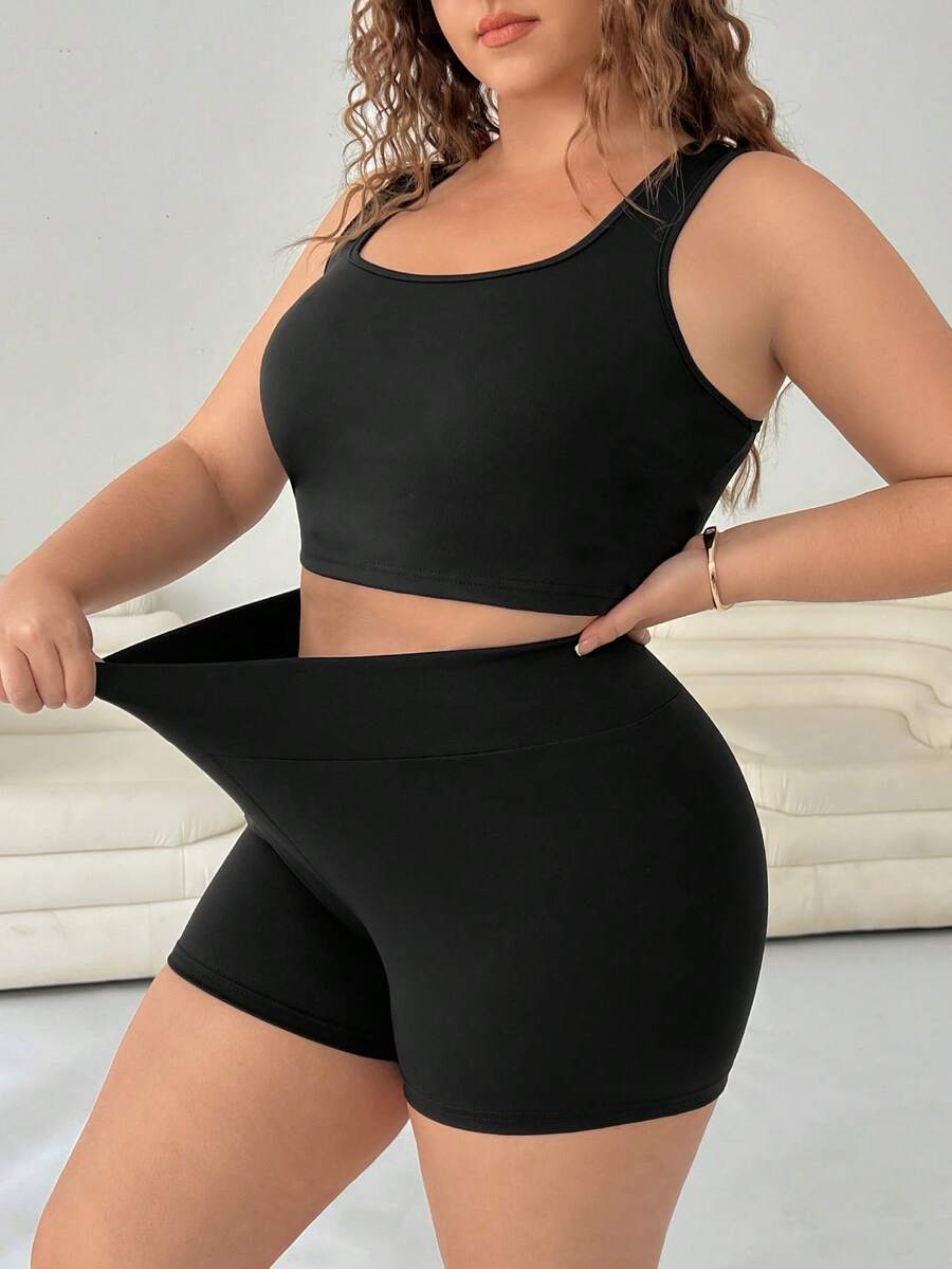 Comfortcana Bộ 2 món áo thun và quần short tối giản màu trơn cỡ lớn, thường ngày - Nhiều màu - Xem 1