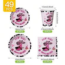 Pink Denim Style Disposable Plates, Napkins And Cups Set, Serves 8 Guests. This Disposable Party Supplies Set (Including Plates, Napkins And Cups) Is Perfect For Birthday Parties, Weddings And Family Picnics. - View 6