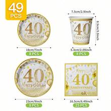 Gold Balloons 40th Anniversary Disposable Plates, Napkins And Cups Set, Serves 8 Guests. This Disposable Party Supplies Set (Including Plates, Napkins And Cups) Is Perfect For Birthday Parties, Weddings And Family Picnics. - View 8