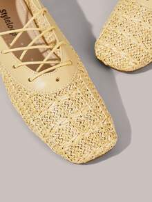 Styleloop Women Shoes Holiday Style Woven Shoes Noodle Belt Women's Flat Single Shoes Holiday Style Wear BOHO Wear American Retro Style Bohemian Style Western Style Music Festival Wear Party Wear Flat Women's Shoes - Maroon - View 5