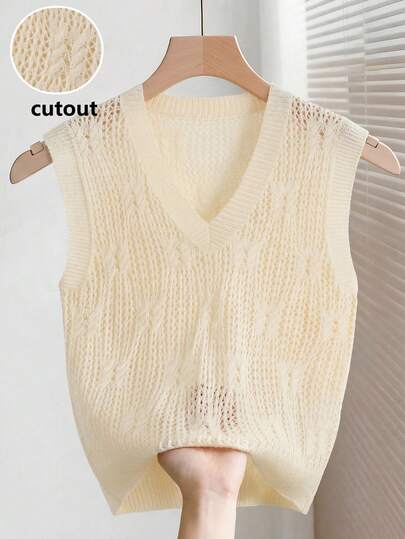 Franclia 女士休闲宽松V领镂空针织上衣，时尚百搭，适合春夏穿着