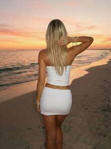 Sundraya Women's Vacation Tube Bandeau Top And Mini Skirt 2 Pieces Set - White - View 7