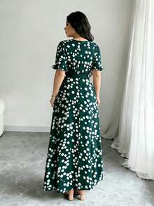 Modelyn Vestido de mujer con diseño de manga corta abullonada, cuello redondo y estampado de cerezas, con cintura ceñida, para primavera/verano - Multicolor - Ver 2