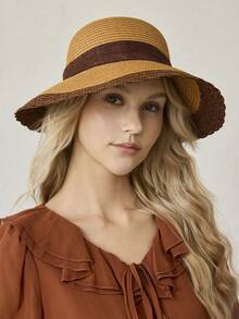 MOTF PREMIUM 海边沙滩防晒草帽 - 駝色 - 查看 6