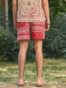 Open Phase Men's Holiday Beach Paisley Printed Drawstring Waist Shorts - Red - View 2
