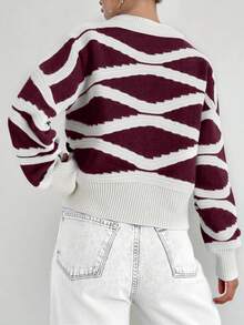 EURMUSE Women's Colorblock Pattern Long Sleeve Cardigan - Multicolor - View 2