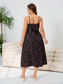 Solflare 大码女式休闲樱桃印花无袖连衣裙，春夏款 - 彩色 - 查看 3