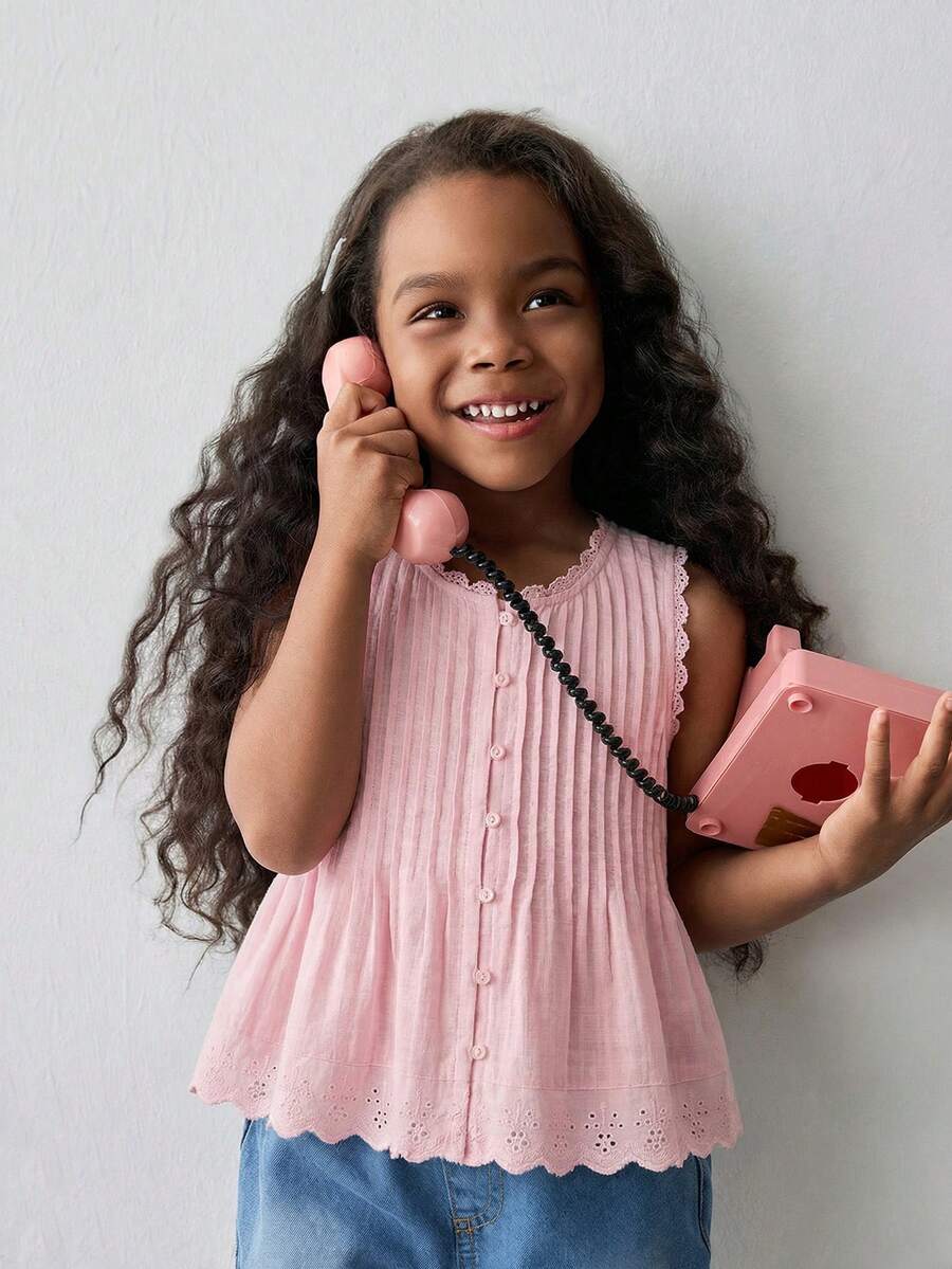 Maija Kids Maija Kids Áo thun cổ tròn phối ren cho bé gái, kiểu dáng thường ngày, đa năng. - Màu Hồng baby - Xem 1