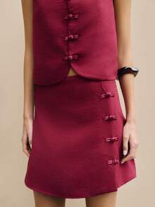 Nöista Top And Pants Set With Chinese Buttons - Burgundy - View 3