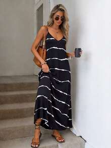 EMERY ROSE Mature Petite Women's Striped Casual Loose Strap Dress,Summer Dresses For Women - Multicolor - View 3