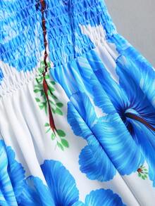 Elamini Women's Floral Print Spaghetti Strap Dress, Spring/Summer - Blue - View 5