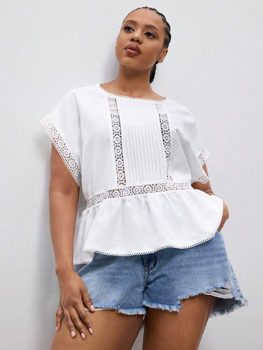 Maija Plus Size Women White Summer Elegant Party Lace Trim T-Shirt ...