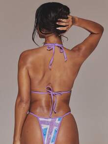 MUSERA Áo bikini tam giác họa tiết cờ Anh, thích hợp cho mùa xuân, hè, kỳ nghỉ, lễ hội, tiệc rave, phong cách grunge, cô gái cá tính, phong cách punk Y2K, tiệc techno. - Màu tím hoa cà - Xem 4