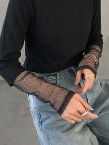 FRIFUL Kaos Wanita Lengan Panjang Leher Bulat Motif Leopard Patchwork Kasual Longgar Serbaguna, Musim Gugur/Dingin - Hitam - View 5