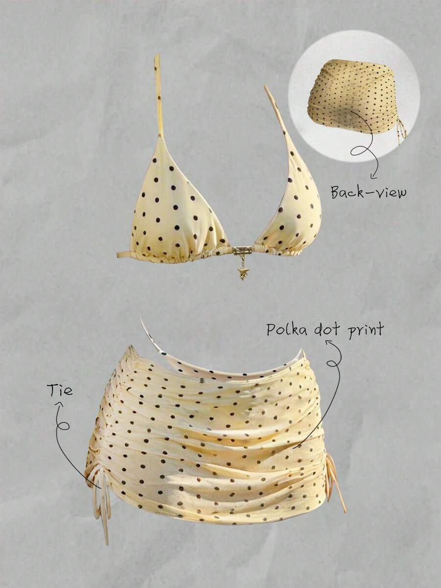 Elavelle 女士随机印花抽绳褶皱泳衣罩衫，春夏款 - 彩色 - 查看 1