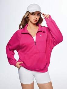 Eassivo Eassivo Women's Half-Zip High Neck Pullover Sweatshirt, Casual Outerwear - Hot Pink - View 3