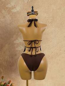 Slaydiva Áo tắm tankini hai dây cho nữ với váy ngắn lưới, đồ bơi gợi cảm cho kỳ nghỉ biển, hẹn hò, mùa xuân/hè. - màu nâu - Xem 5