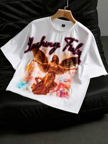 PAVTROS 男士街头印花短袖T恤，夏季街头风时尚，百搭日常穿着 - 白色 - 查看 7