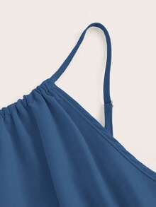 SHEIN PariChic Rompi Kasual Wanita Warna Polos Leher Bulat untuk Sehari-hari - Dark Wash - View 4