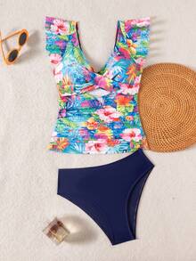 Swim Lushoire Lushore-D 女士荷叶边印花三角比基尼上衣和下装 - 彩色 - 查看 3