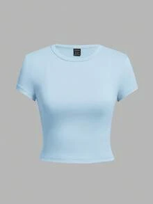 SHEIN EZwear Casual Round Neck Raglan Short Sleeve Fitted Women T-Shirt, Suitable For Summer,Summer Top - Multicolor - View 4