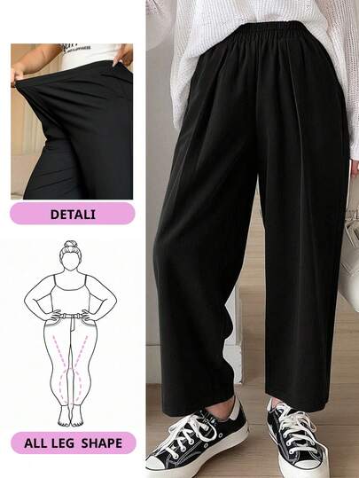 Dazy Petite Plus Elastic Waist Loose Harem Solid Color Casual Long Pants, All Season Fall