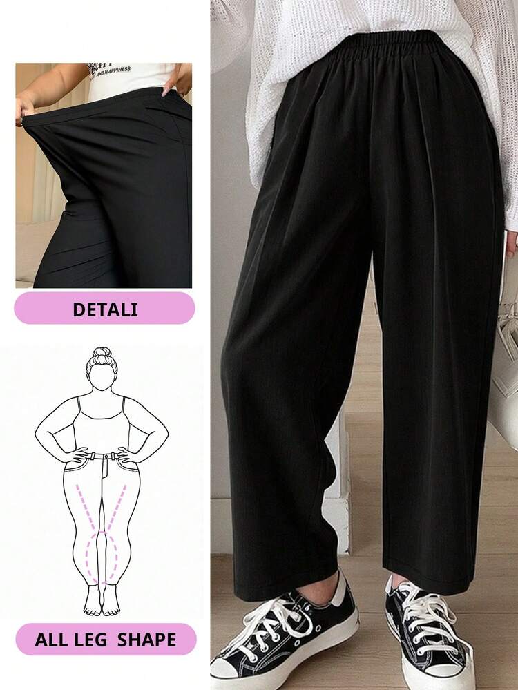 Dazy Petite Plus Elastic Waist Loose Harem Solid Color Casual Long Pants, All Season Fall