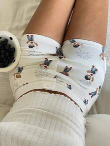 CovetEZ Quần short nữ dáng ôm in hình gấu, kiểu dáng thường ngày. - trắng - Xem 3